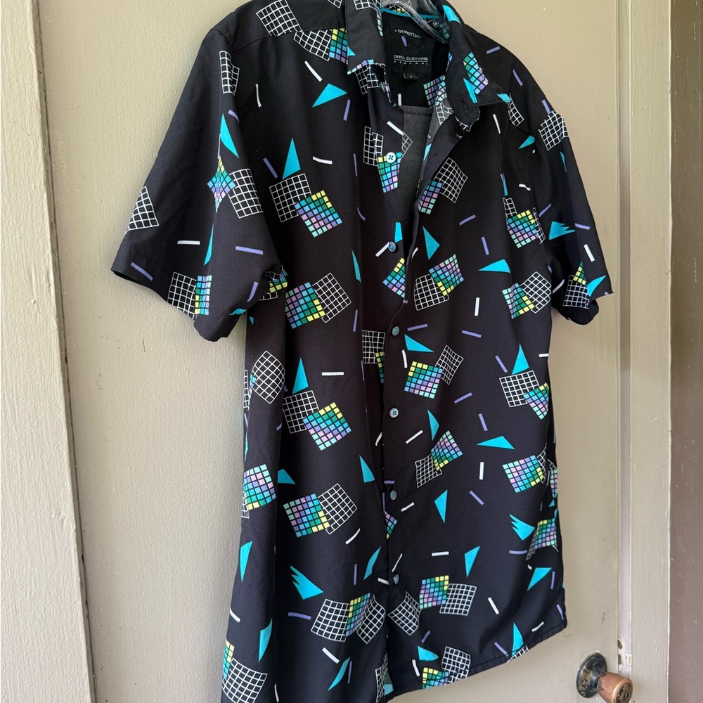 Men's Black Geometric Casual Button Down Shirt
